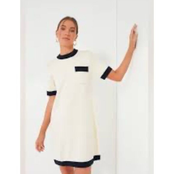 Tuckernuck Women's Merritt Knit Dress Mini Shift Off-White/Navy Pocket Sz S NWT - Picture 2 of 8